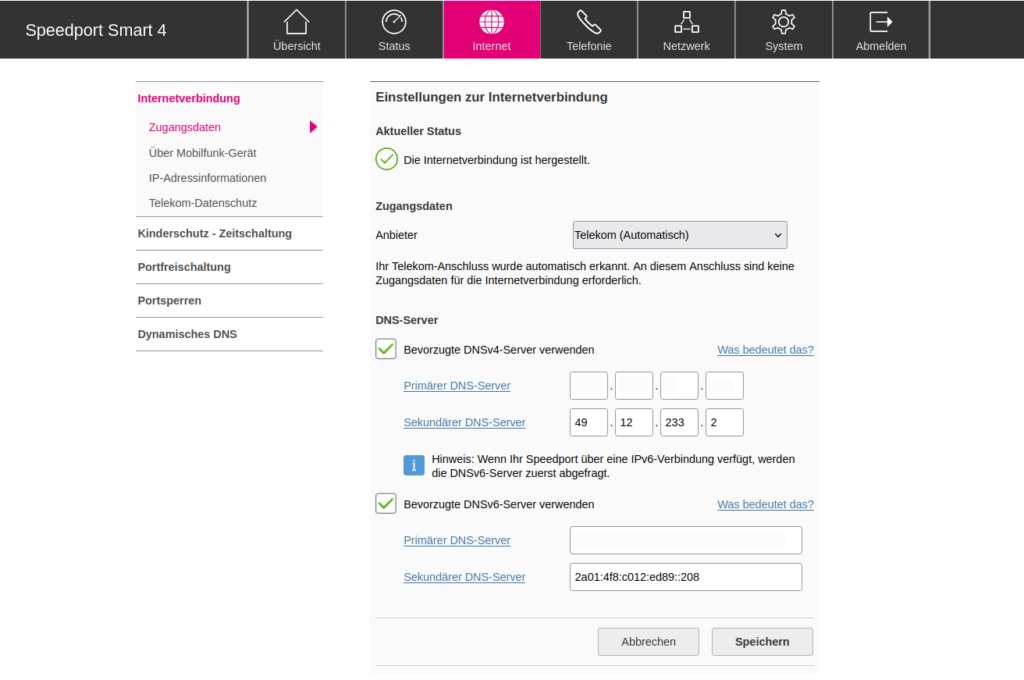 DNS Einstellungen im Speedport
