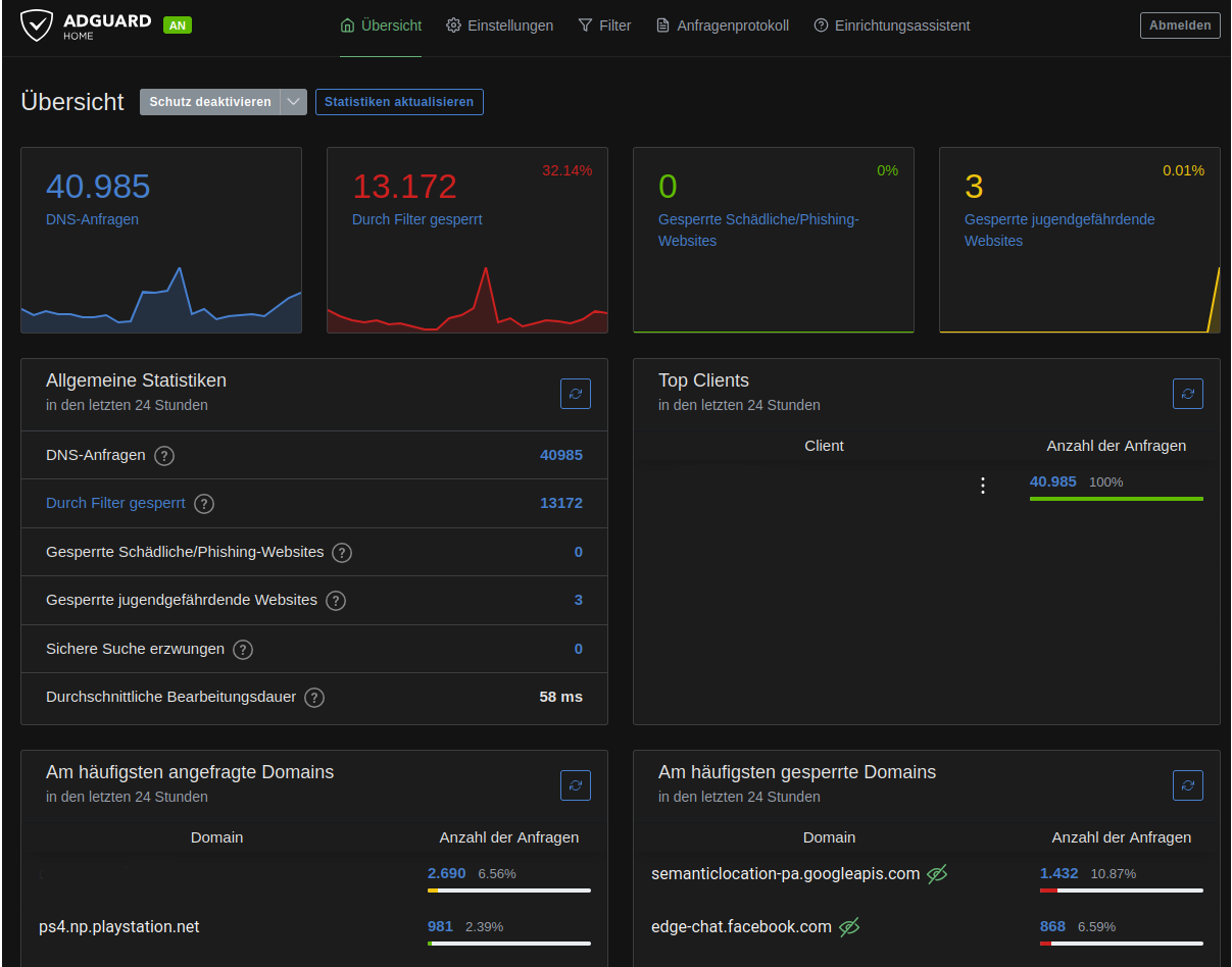 Weboberfläche von AdGuard Home
